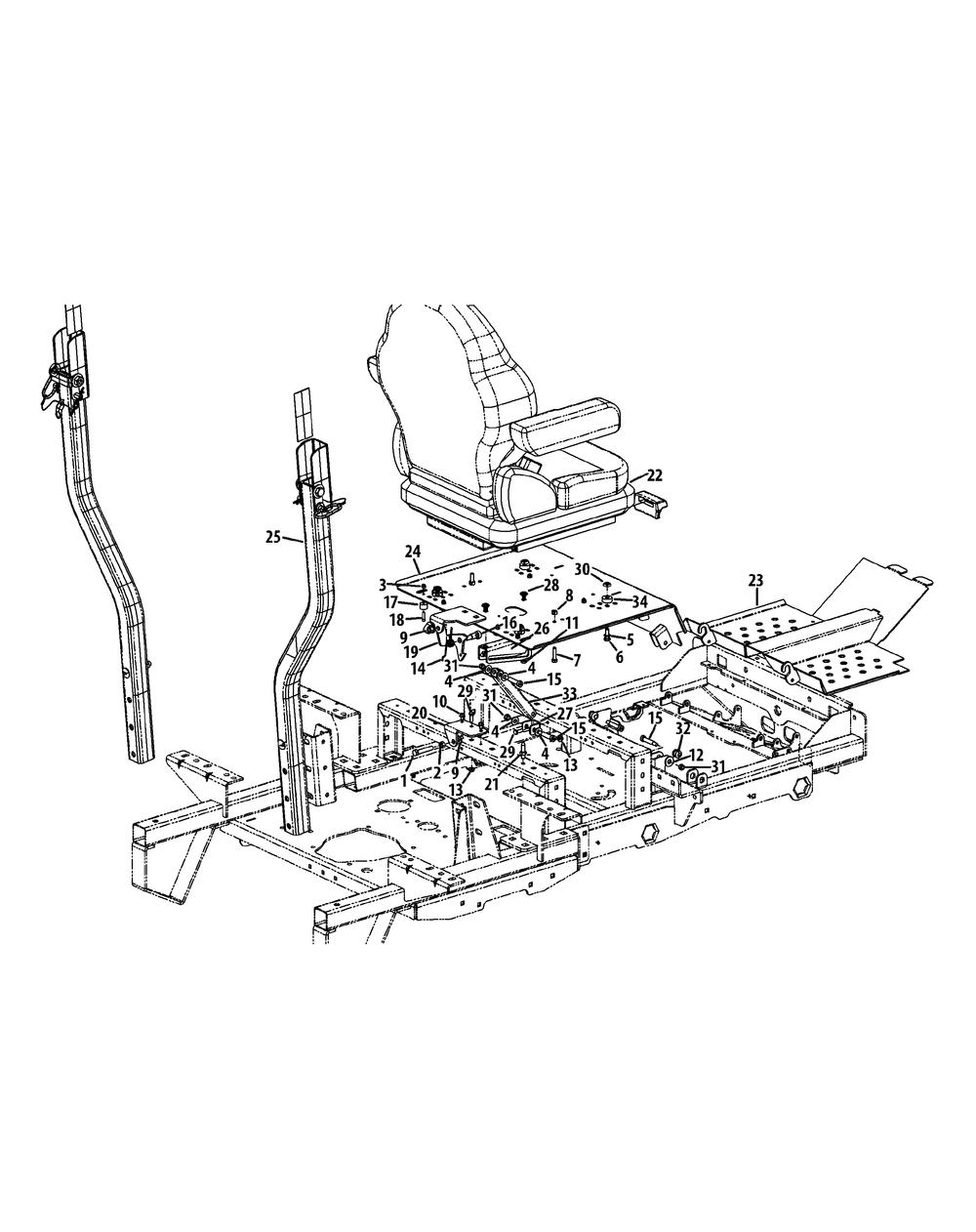 Seat Assembly Diagram and Parts List for S7237-KW 53CI8DU8050-37HP Cub Cadet Lawn Tractor